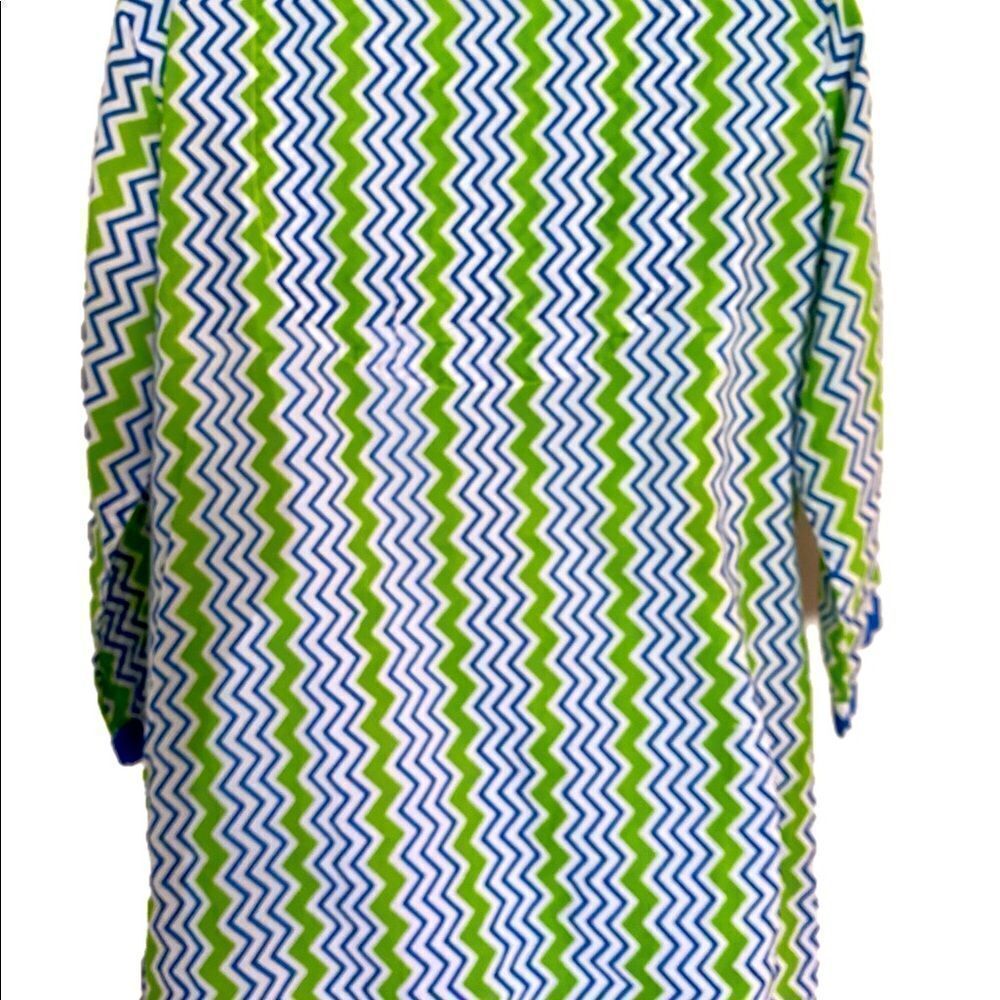 Gretchen Scott Tunic V Neck Shirt - S green /white/blue , cotton quarter sleeve - Picture 5 of 5
